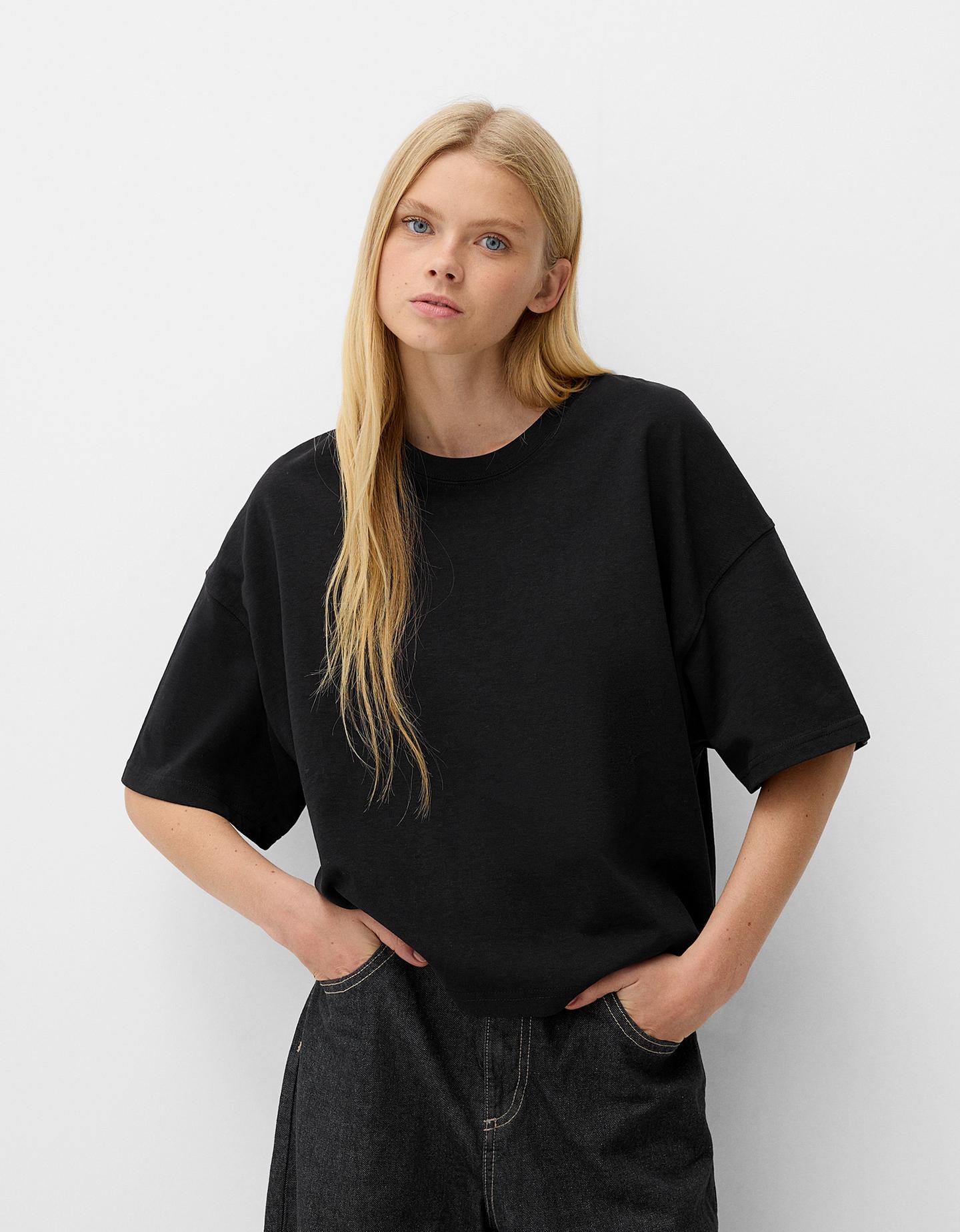 Bershka T-Shirt Im Boxy Fit Damen M Schwarz günstig online kaufen