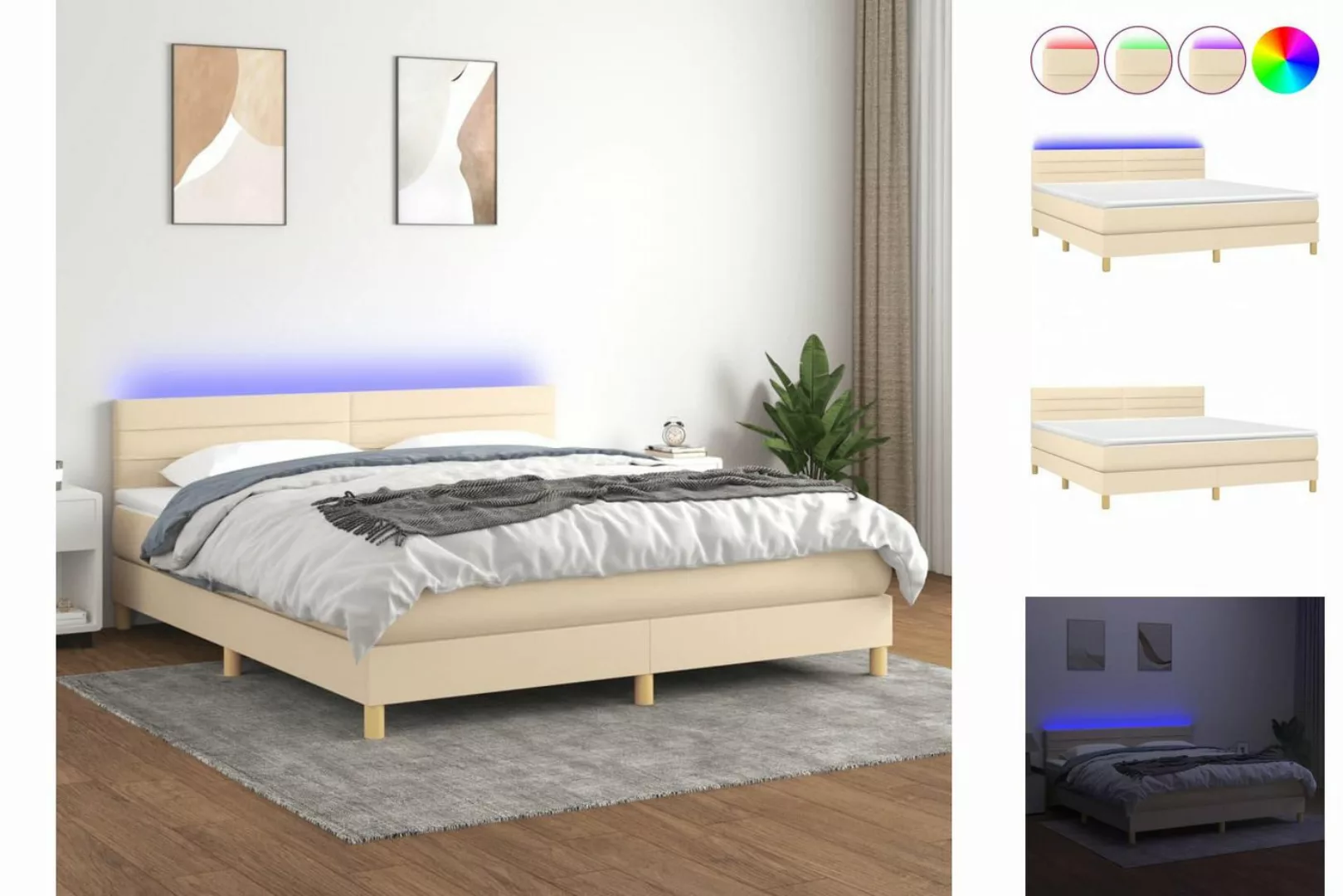 vidaXL Boxspringbett Boxspringbett mit Matratze LED Creme 160x200 cm Stoff günstig online kaufen