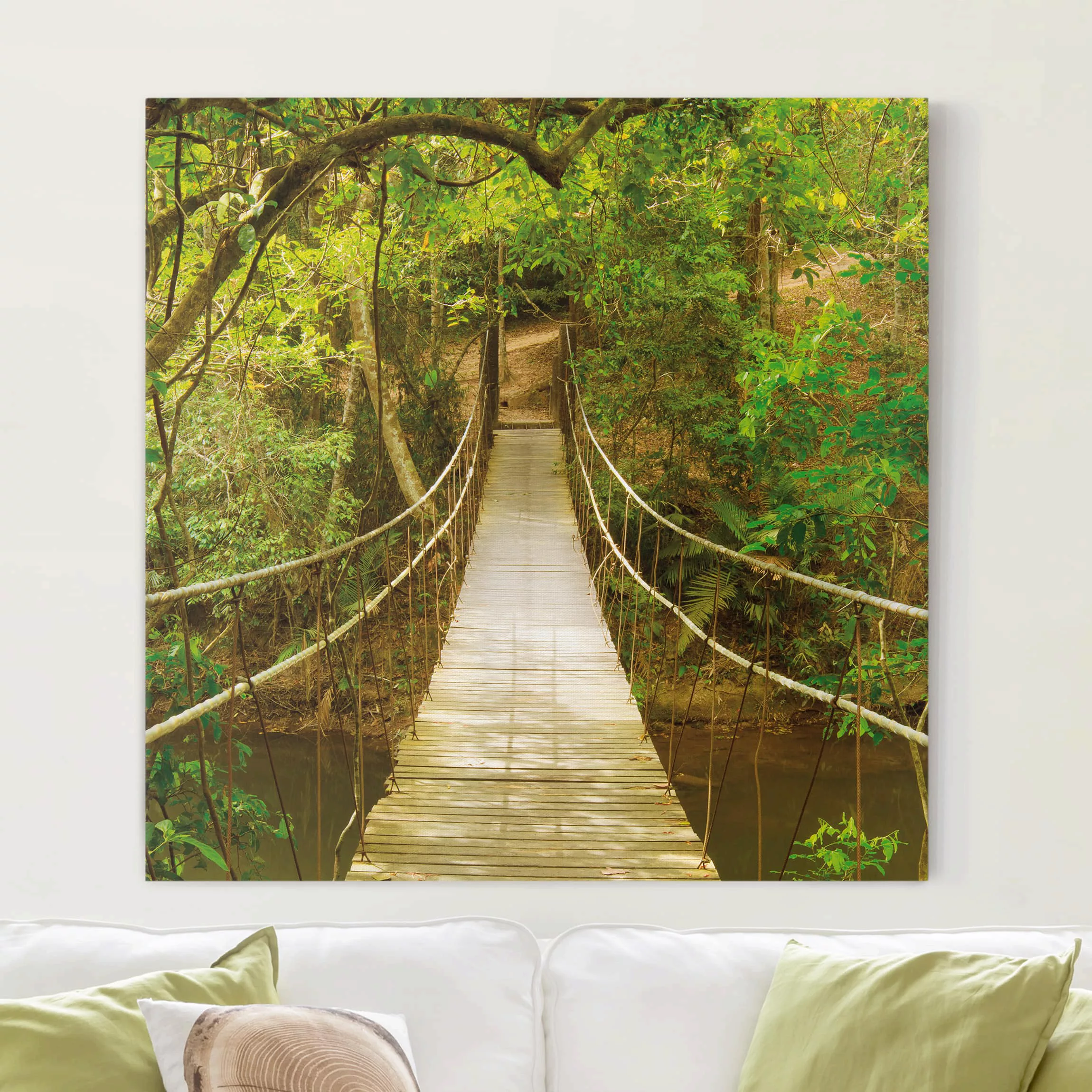 Leinwandbild Wald - Quadrat Dschungelbrücke günstig online kaufen