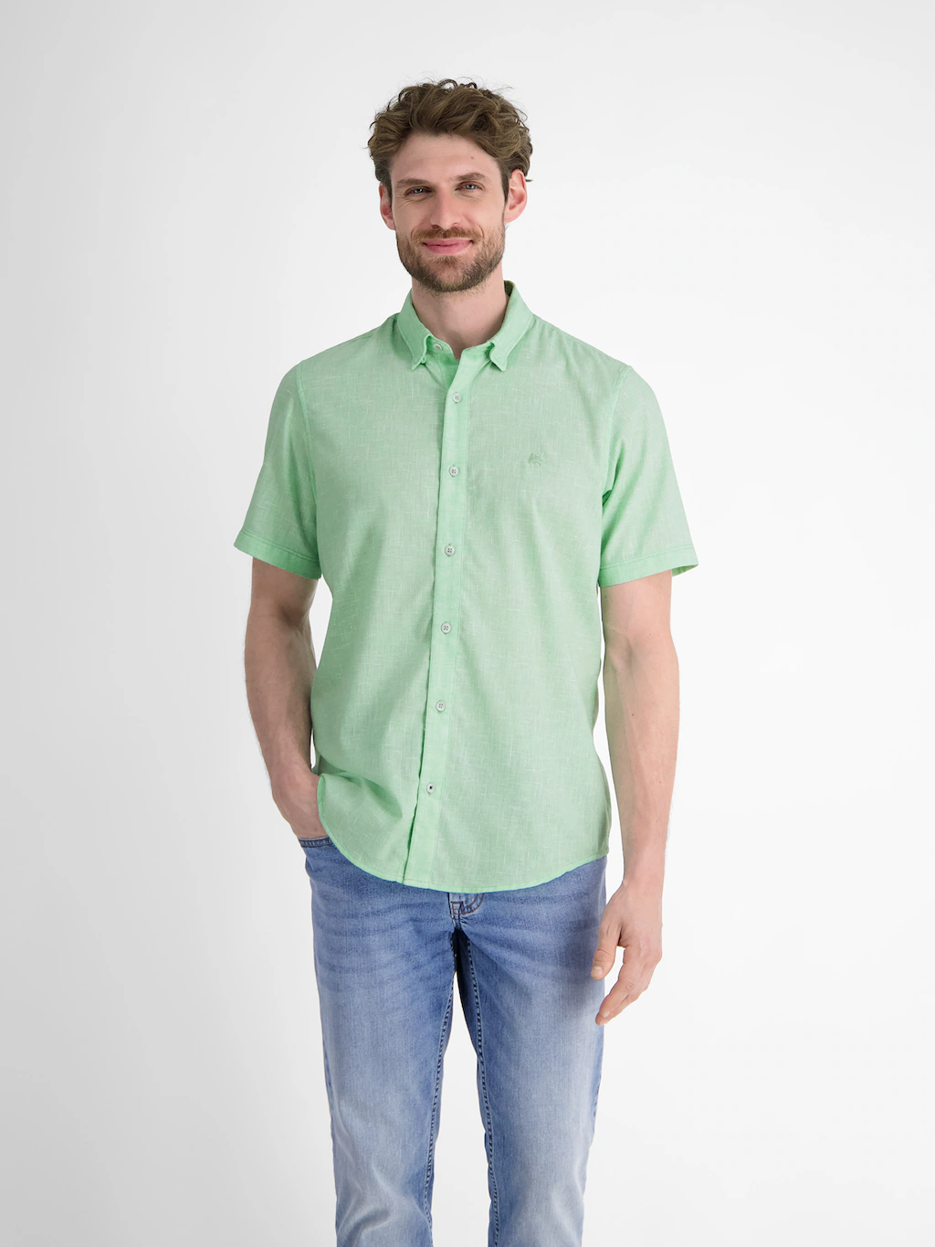 LERROS Kurzarmhemd "LERROS Kurzarmhemd mit verdecktem Button-down-Kragen" günstig online kaufen