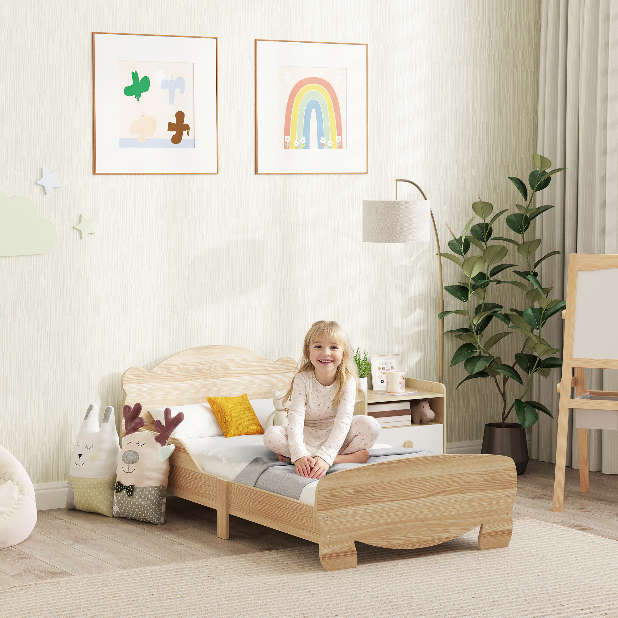 AIYAPLAY Kinderbett 143,5 x 80 cm Hausbett aus Massivholz Jugendbett mit Ra günstig online kaufen