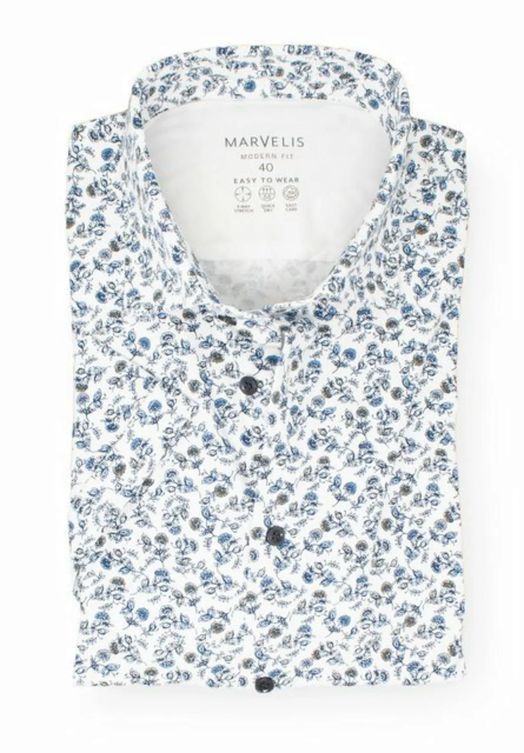 MARVELIS Kurzarmhemd Easy to Wear - Kurzarmhemd - Modern Fit - Muster - Ble günstig online kaufen