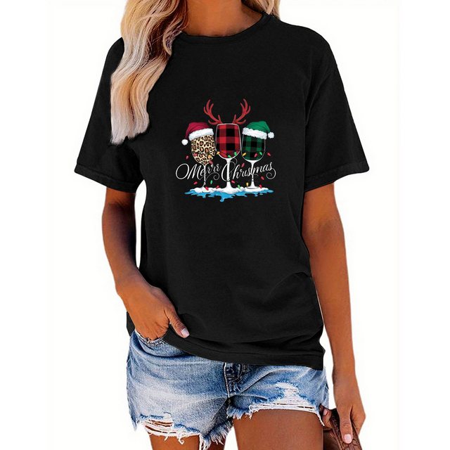 MC Star Print-Shirt Weihnachtsshirts für Damen, fröhliches und helles Weihn günstig online kaufen