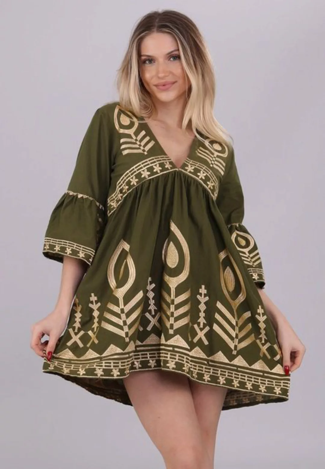 YC Fashion & Style Tunikakleid "Handgefertigte Boho-Chic Tunika mit Goldsti günstig online kaufen