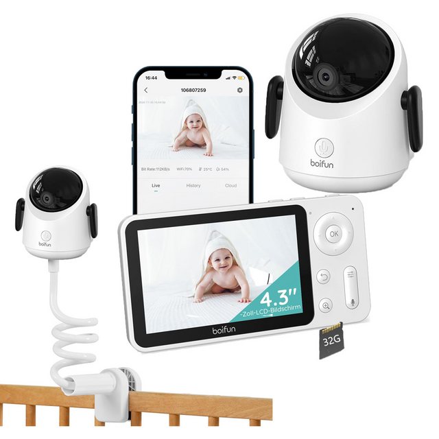 Boifun Video-Babyphone WLAN Babyphone mit Kamera 4,3” 2MP Kamera App-Steuer günstig online kaufen