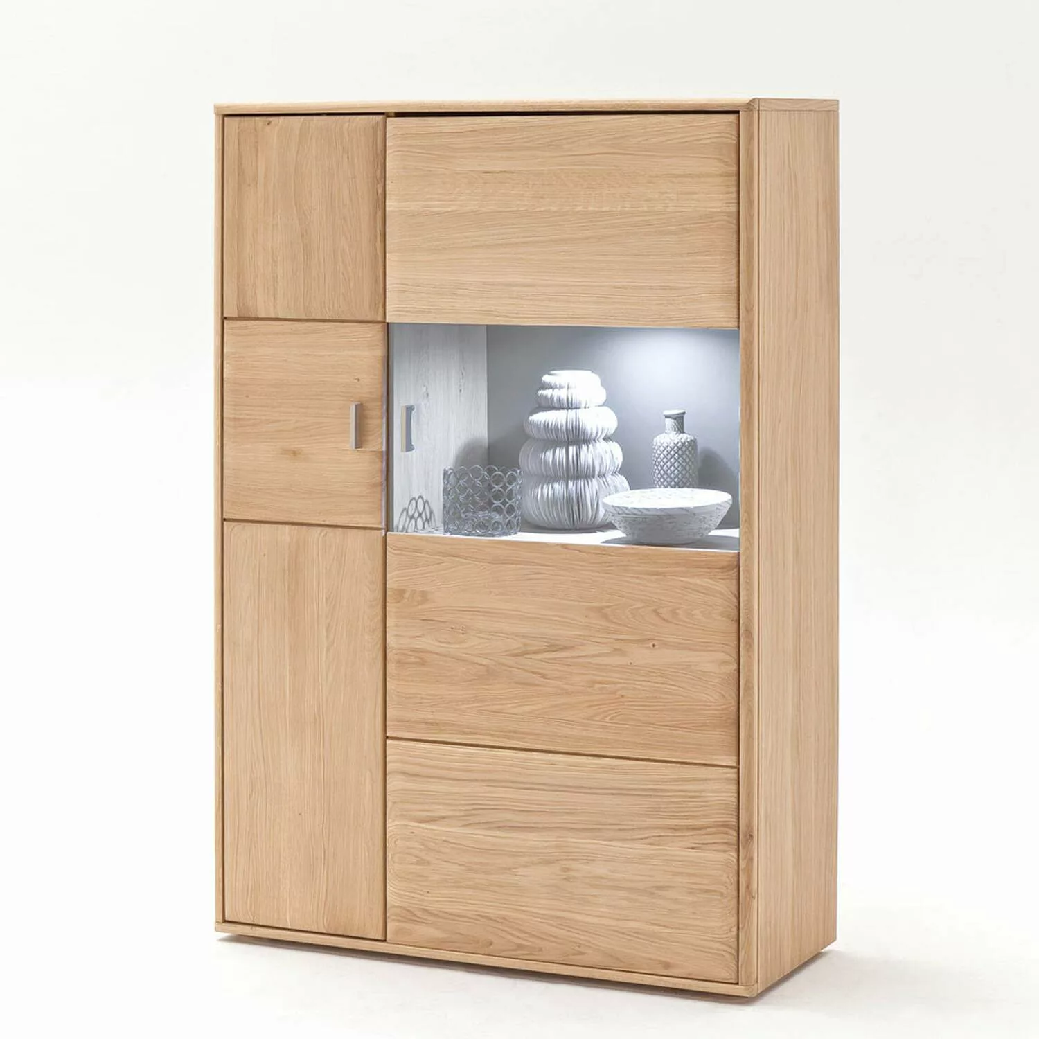 Lomadox Highboard TIJUANA-05 Vitrinenschrank aus massiver Eiche Bianco, mit günstig online kaufen