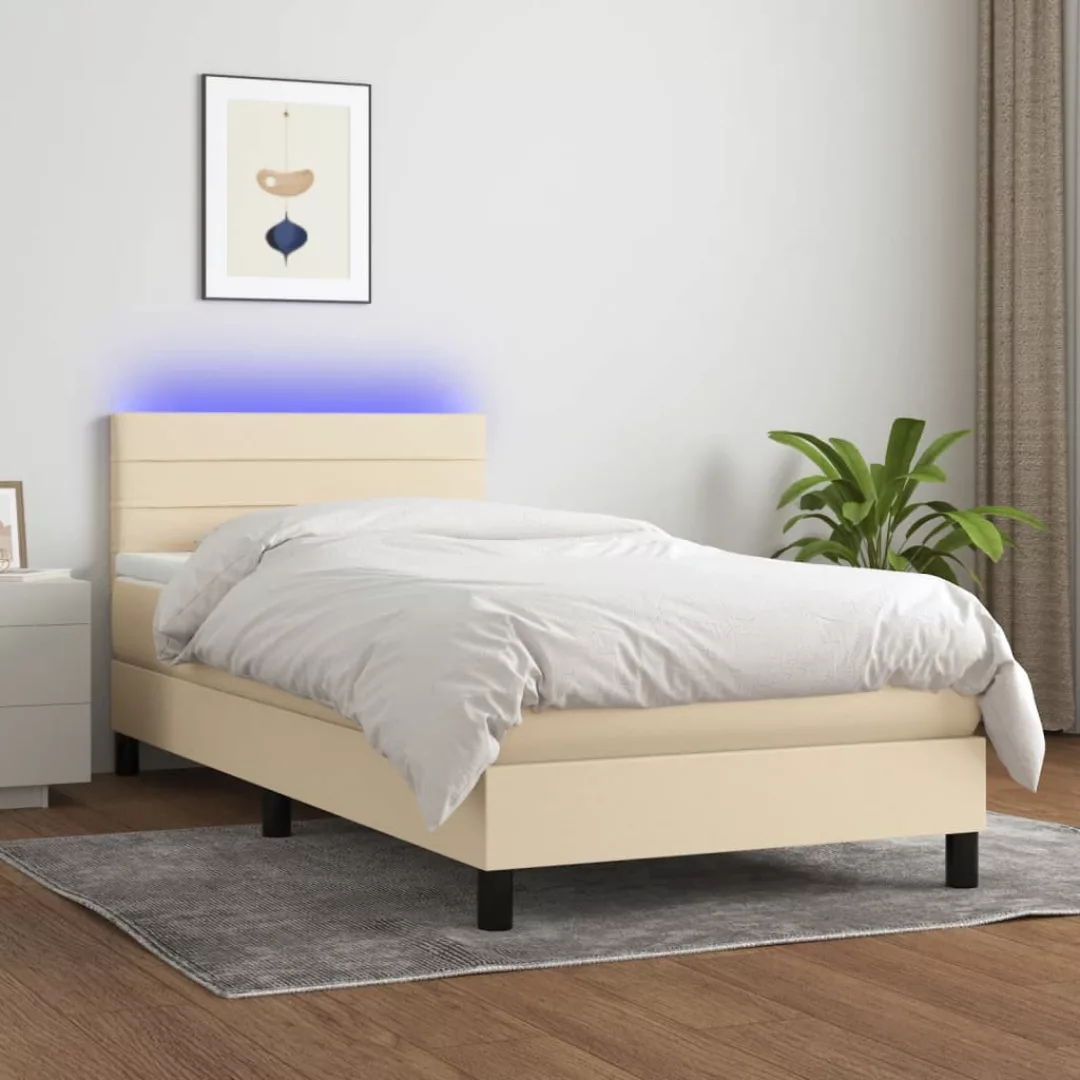 vidaXL Bettgestell Boxspringbett mit Matratze LED Creme 90x200 cm Stoff Bet günstig online kaufen