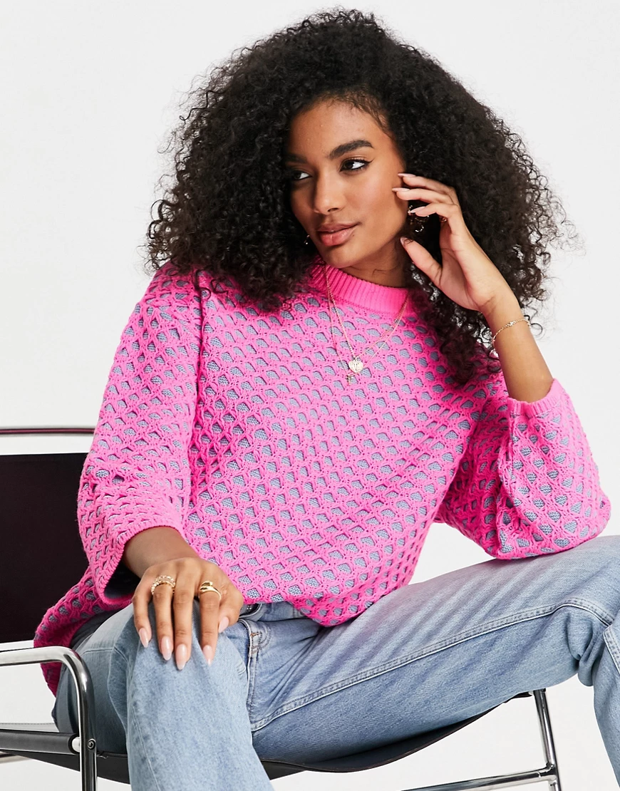 ASOS DESIGN – Rosa Pullover mit strukturierter Strickmasche günstig online kaufen