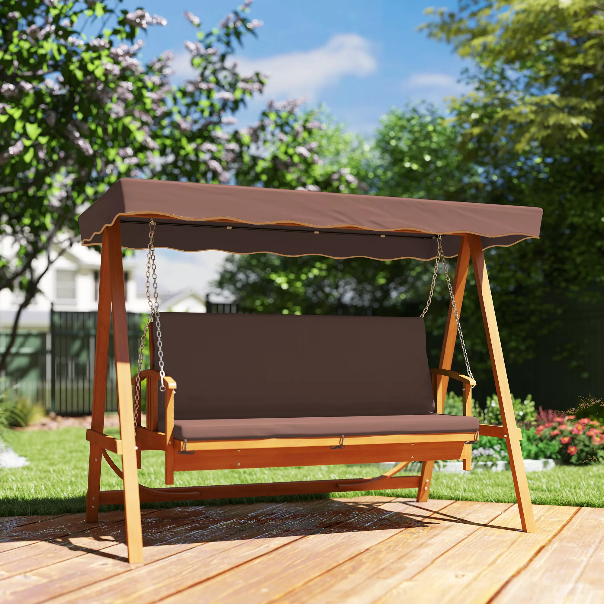 Outsunny 2 in 1 Hollywoodschaukel mit Liegefunktion, 3-Sitzer Gartenschauke günstig online kaufen