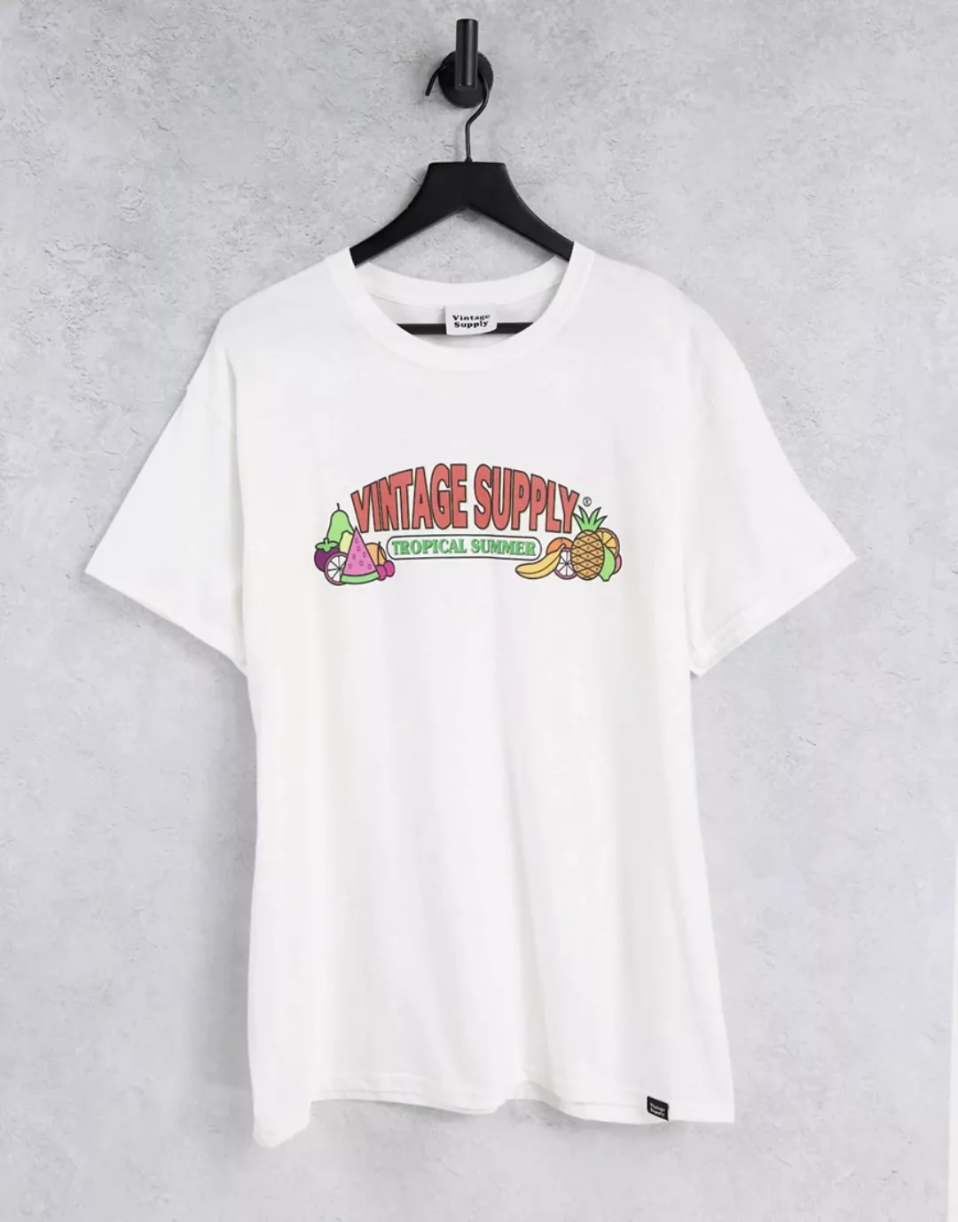 Vintage Supply ‑ T-Shirt in Weiß mit tropischem Sommer-Print günstig online kaufen