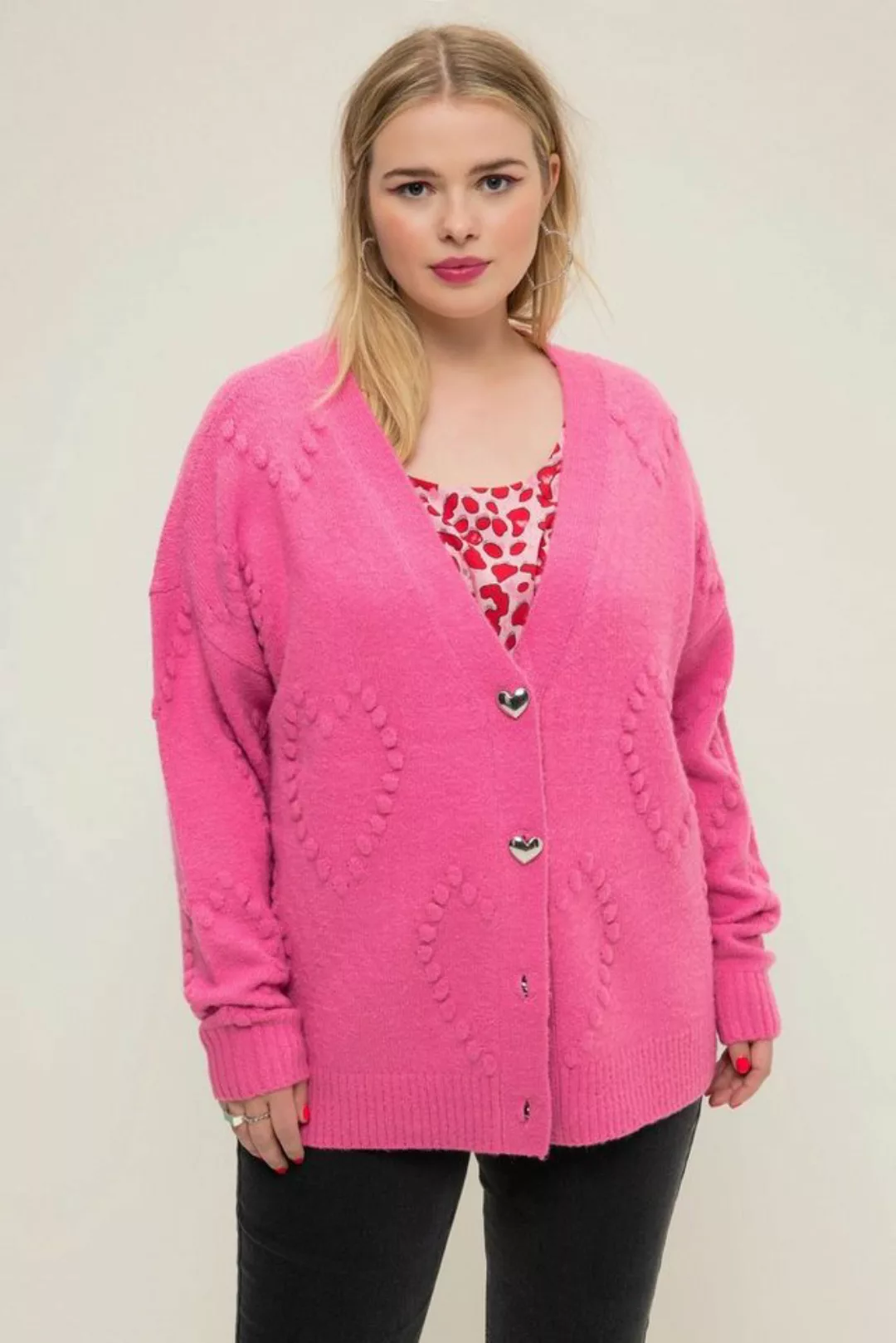 Studio Untold Strickjacke Strickjacke oversized Heart-Muster V-Ausschnitt günstig online kaufen