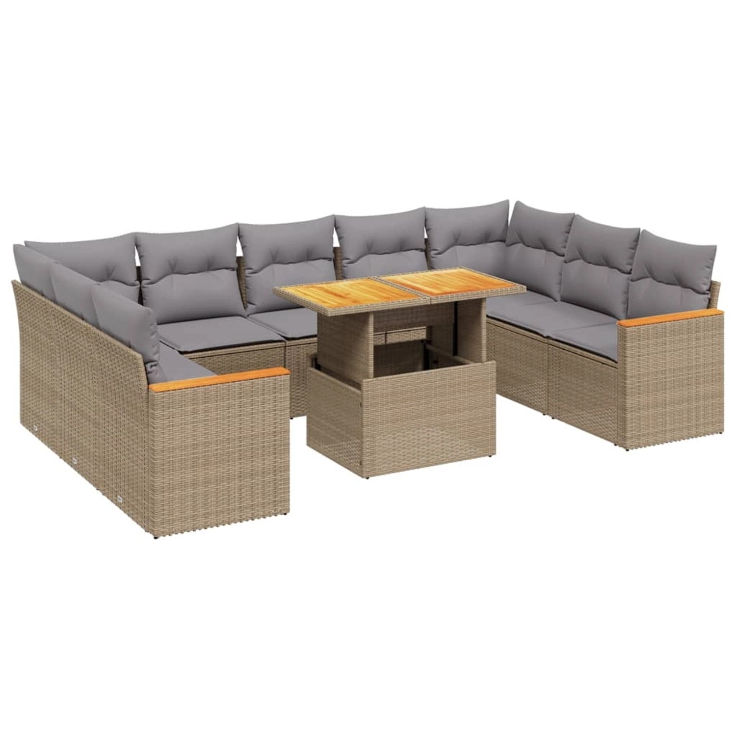 vidaXL 10-tlg Garten-Sofagarnitur mit Kissen Beige Poly Rattan Modell 212 günstig online kaufen