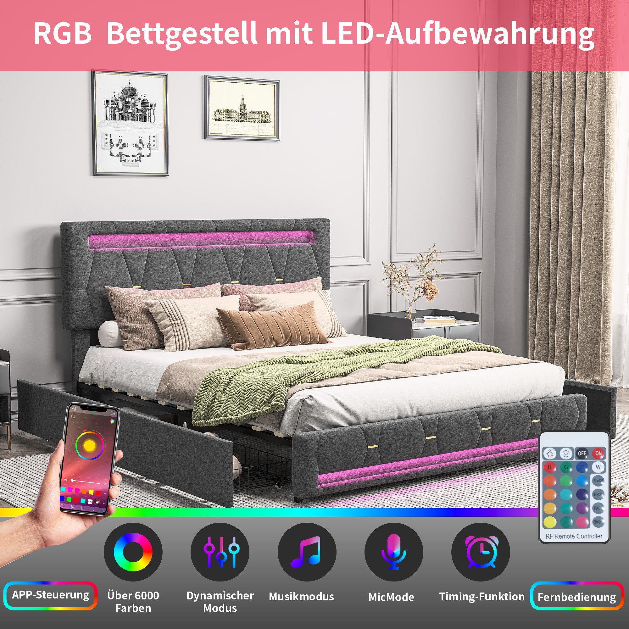 Furnishings Home Polsterbett Stauraumbett Doppelbett, Mit günstig online kaufen