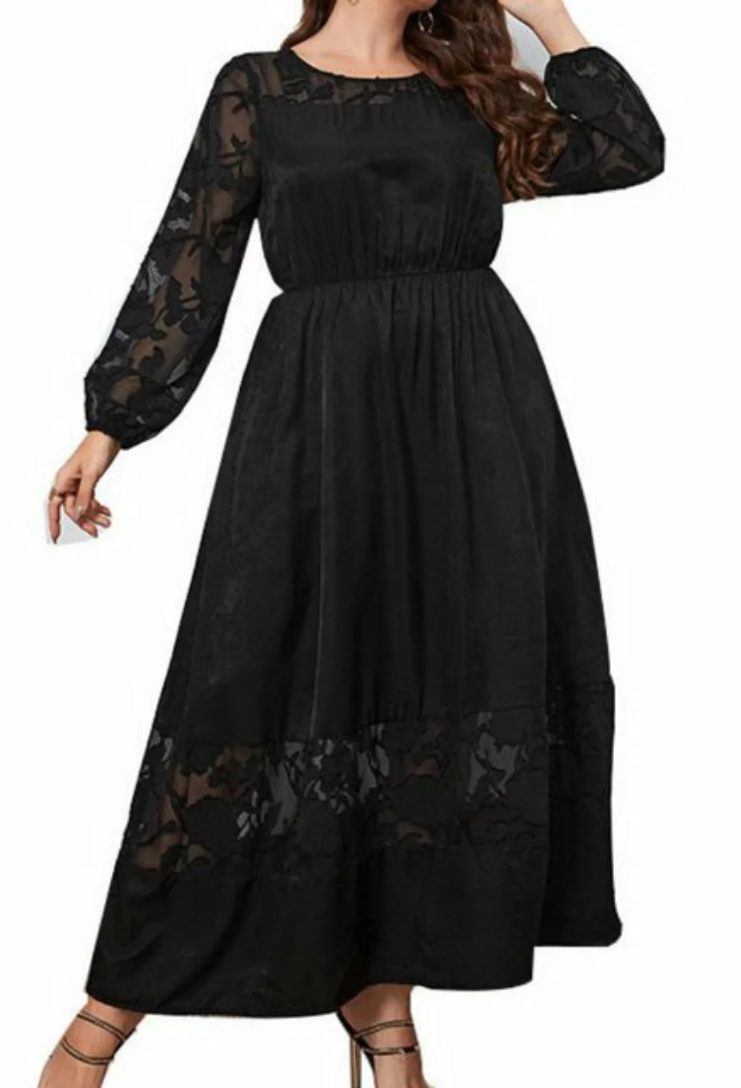 TOTOIN A-Linien-Kleid Schlankes Herbst-Spitzenkleid (Elegantes, langärmlige günstig online kaufen