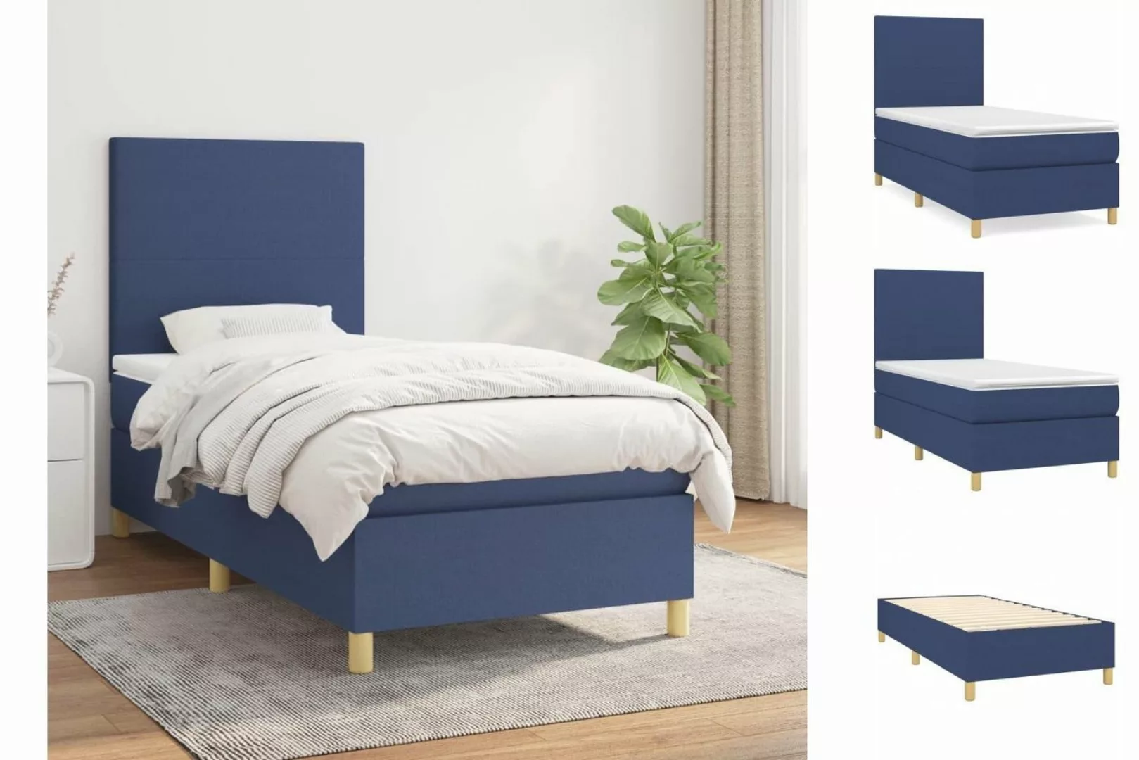 vidaXL Bettgestell Boxspringbett mit Matratze Blau 80x200 cm Stoff Bett Bet günstig online kaufen