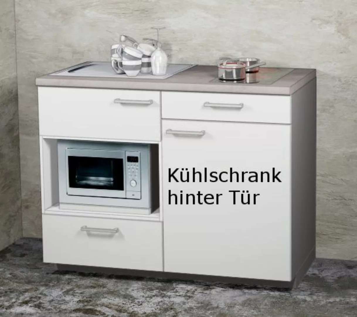 Miniküche MANKAMINI 15 (Höhe XXL) Seidengrau, 120 cm mit Kochfeld/Mikro/Küh günstig online kaufen