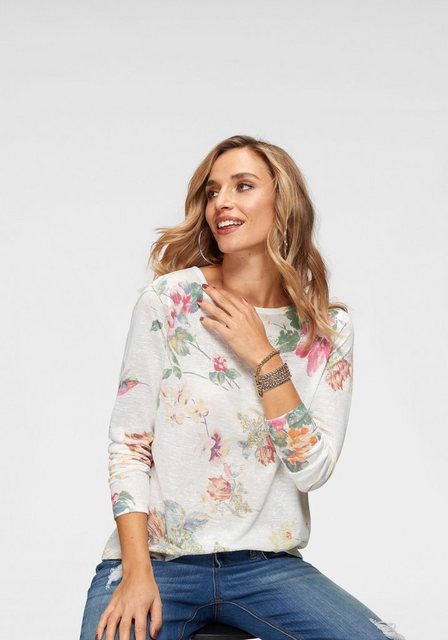 Aniston CASUAL Langarmshirt, mit großflächigem Blumendruck und Vögeln günstig online kaufen