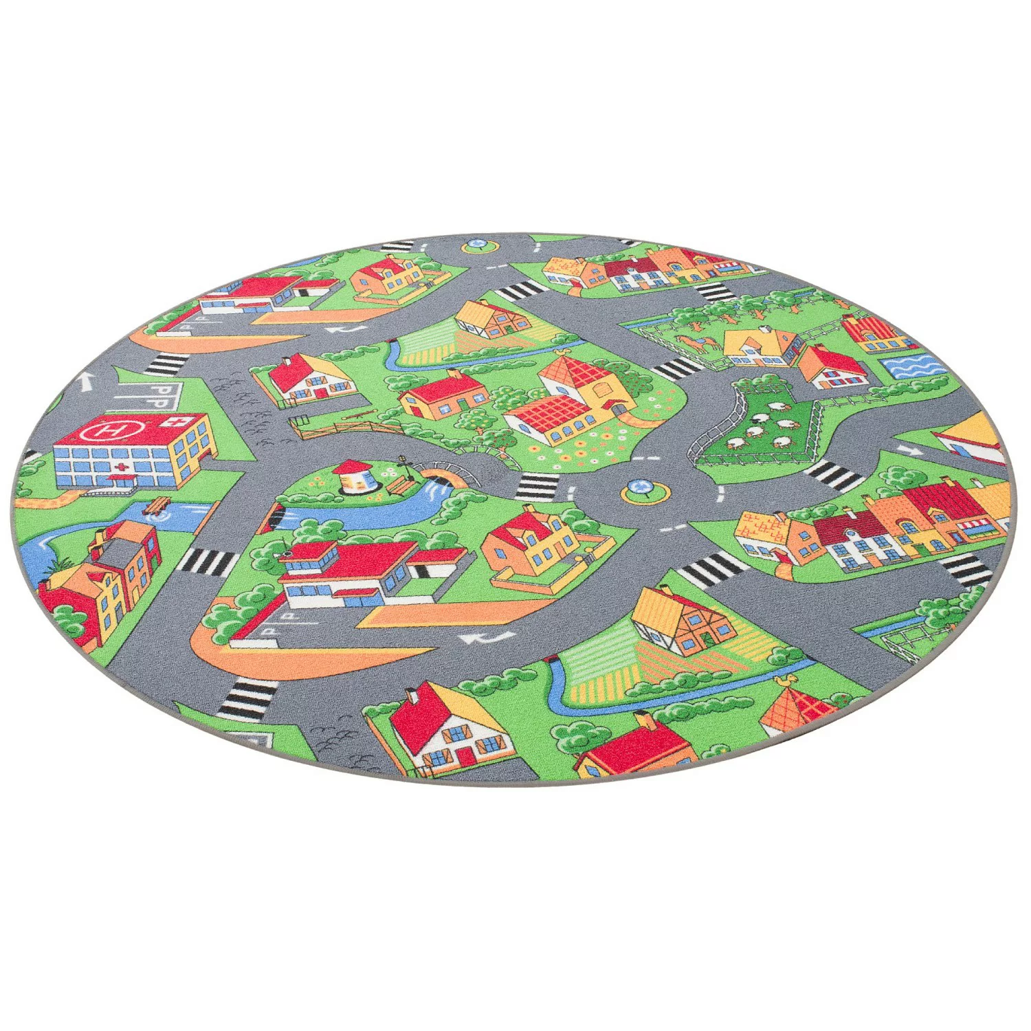 Snapstyle Kinder Spiel Teppich Little Village Bunt 160cm Rund günstig online kaufen