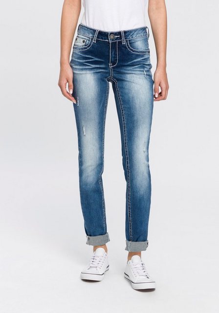 Arizona Skinny-fit-Jeans "mit Kontrastnähten und Pattentaschen", lange Bein günstig online kaufen