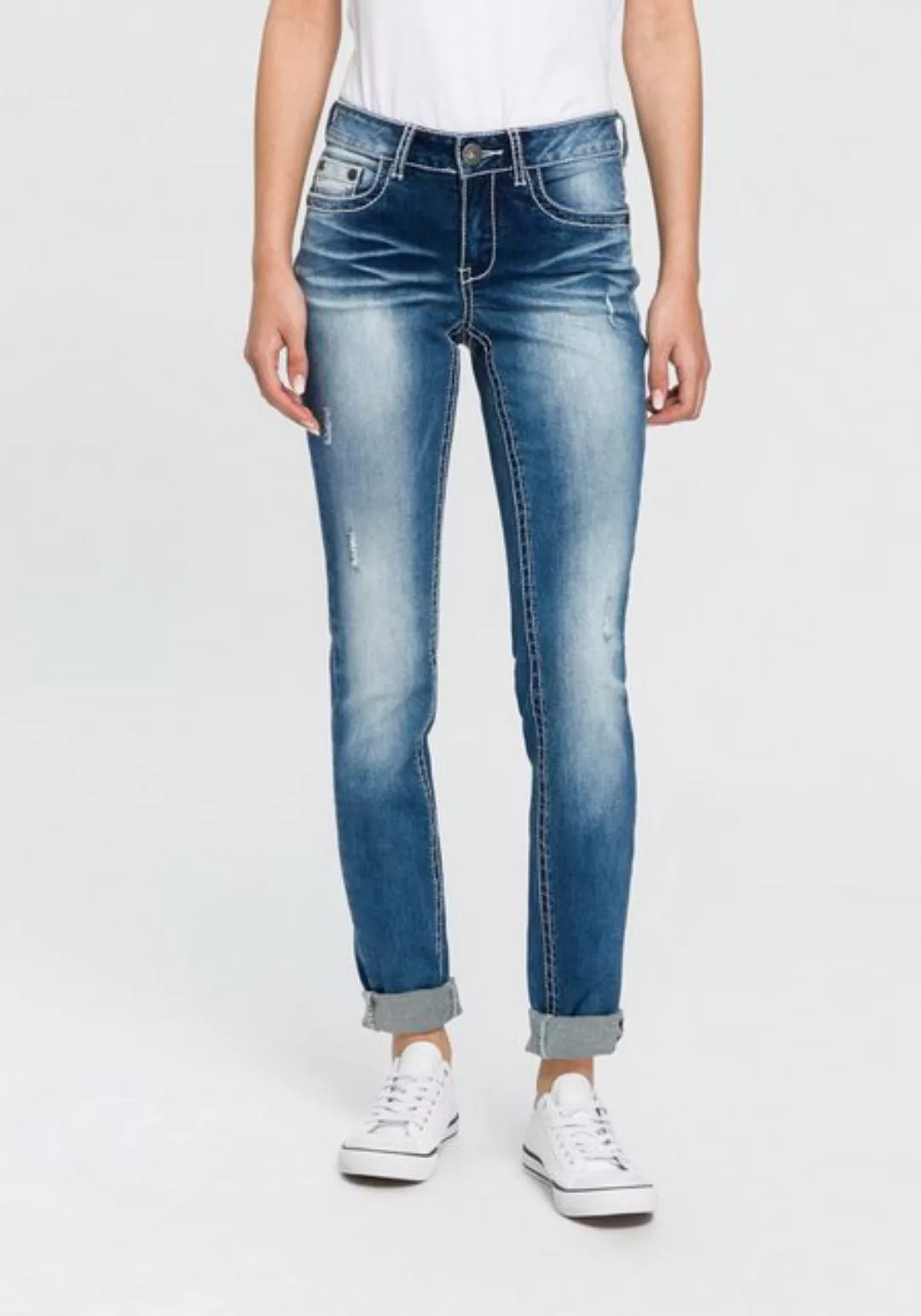 Arizona Skinny-fit-Jeans mit Kontrastnähten und Pattentaschen Low Waist günstig online kaufen