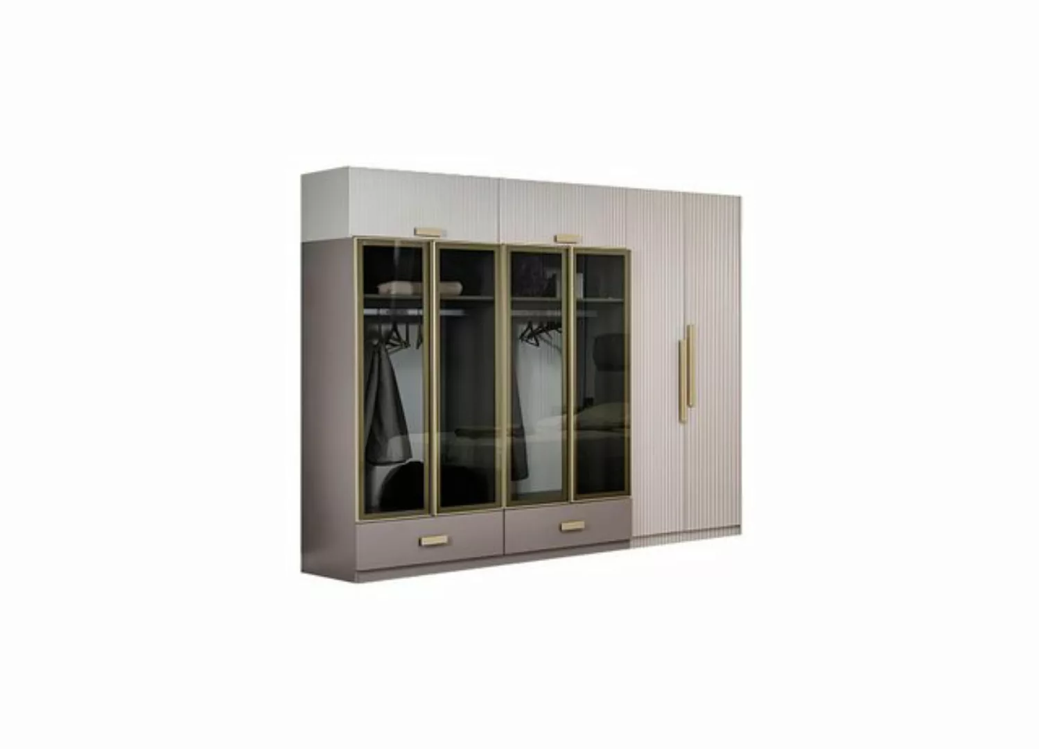 Xlmoebel Kleiderschrank Holzschrank in Beige für ein modernes Schlafzimmer günstig online kaufen