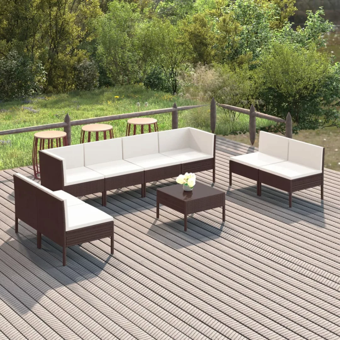 9-tlg. Garten-lounge-set Mit Auflagen Poly Rattan Braun günstig online kaufen