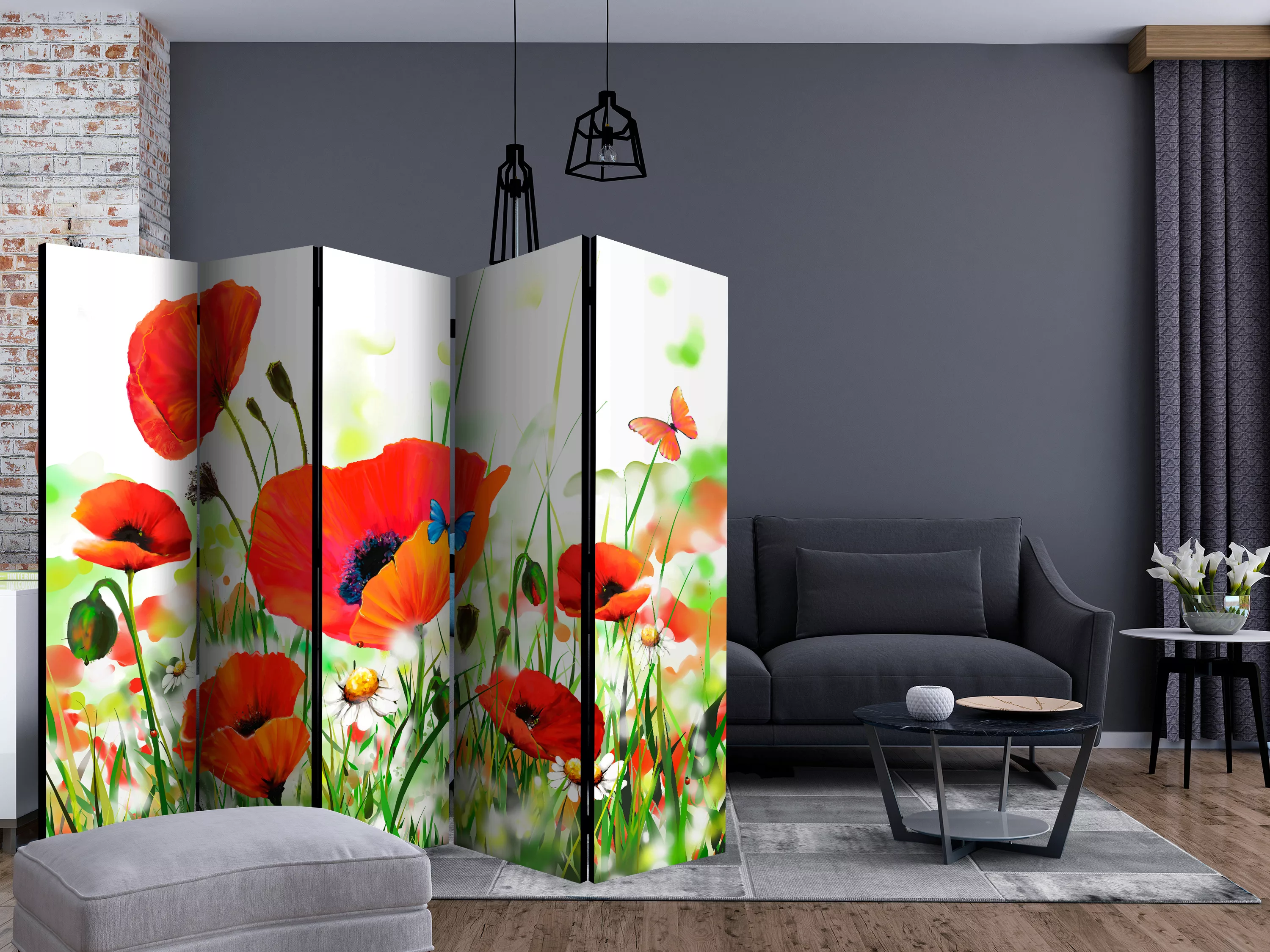 5-teiliges Paravent - Country Poppies Ii [room Dividers] günstig online kaufen