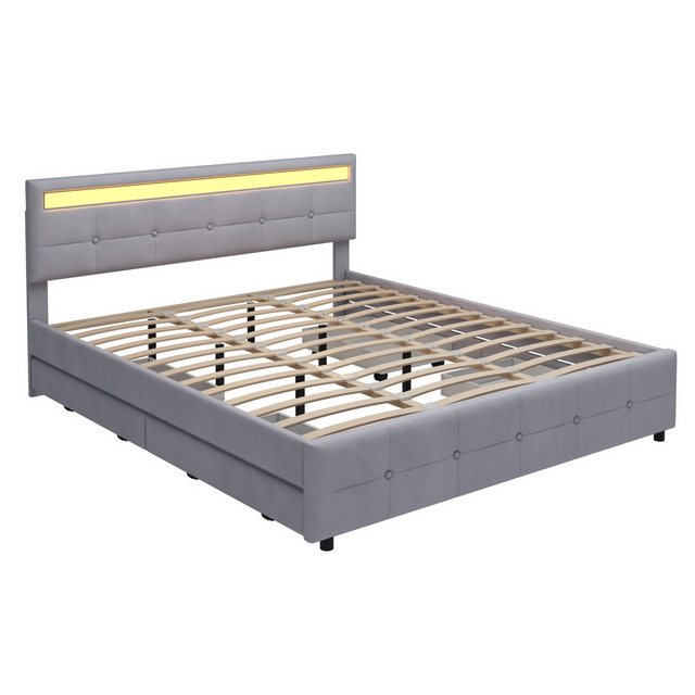 Rutaqian Polsterbett modern Doppelbett 180 x 200 cm, mit LED-Bettgestell, 4 günstig online kaufen