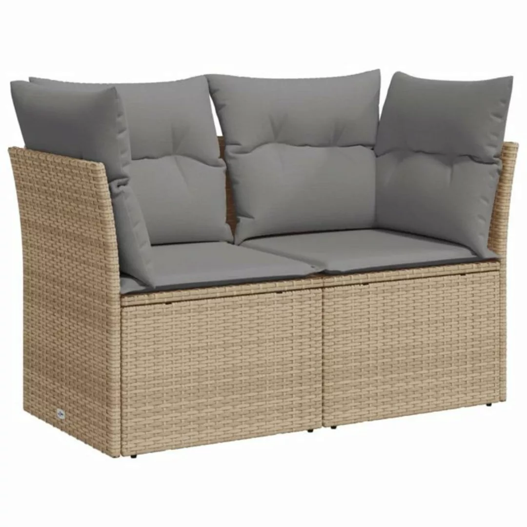 vidaXL Loungesofa Gartensofa mit Kissen 2-Sitzer Beige Poly Rattan, 1 Teile günstig online kaufen