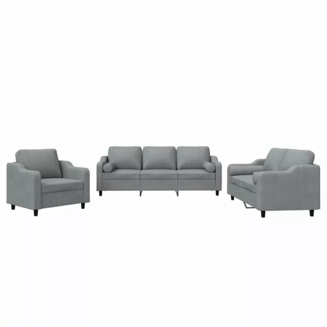 vidaXL Sofa Sofagarnitur Set mit Kissen Stoff, 3-tlg., Hellgrau günstig online kaufen