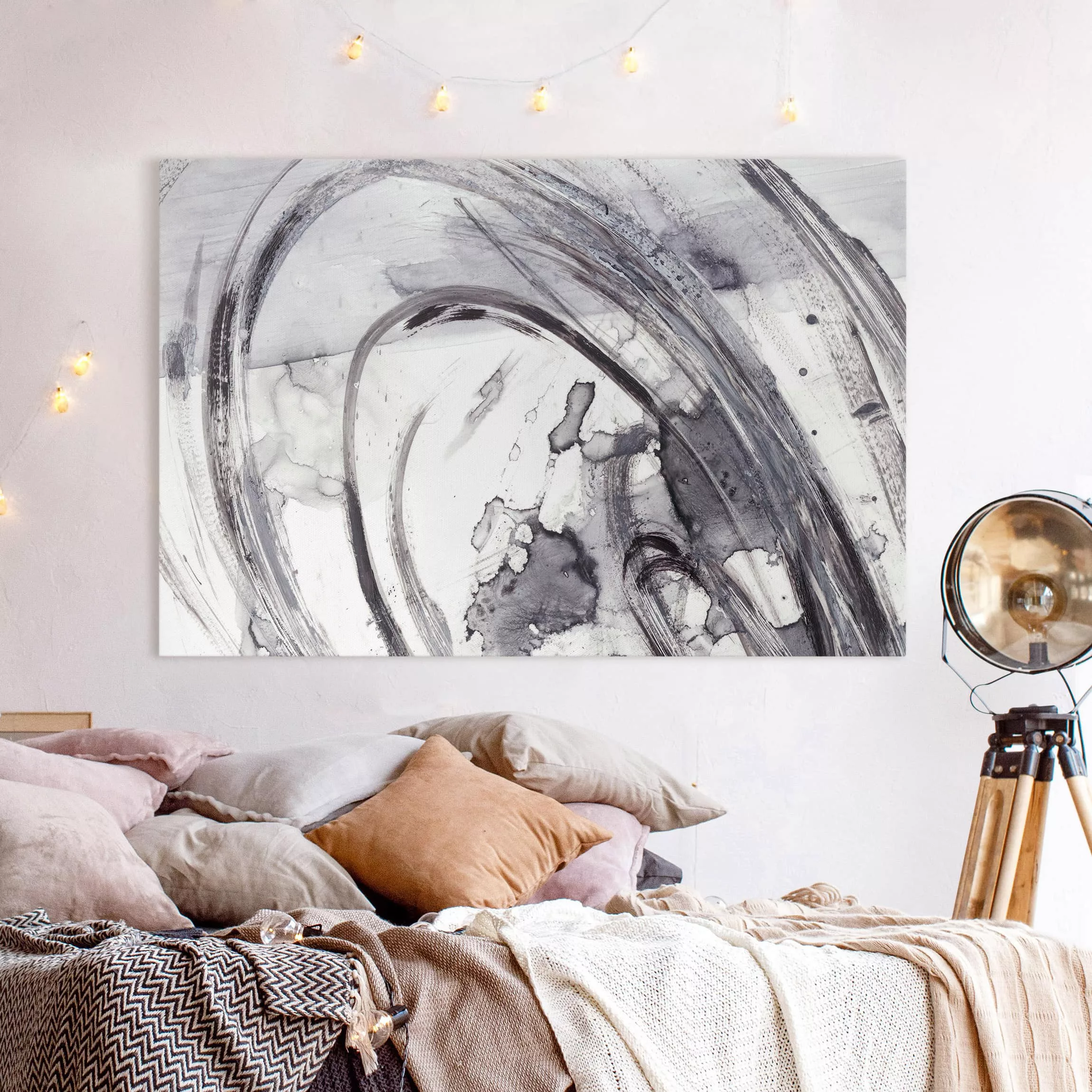 Leinwandbild Abstrakt - Querformat Sonar Schwarz Weiß II günstig online kaufen
