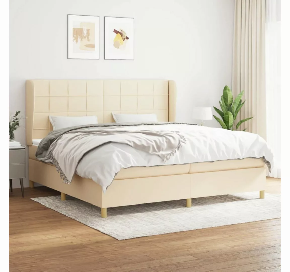 vidaXL Boxspringbett Boxspringbett mit Matratze Creme 200x200 cm Stoff Bett günstig online kaufen