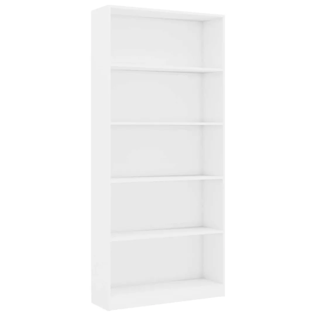 Bücherregal 5 Fächer Hochglanz-weiß 80 X 24 X 175 Cm Spanplatte günstig online kaufen