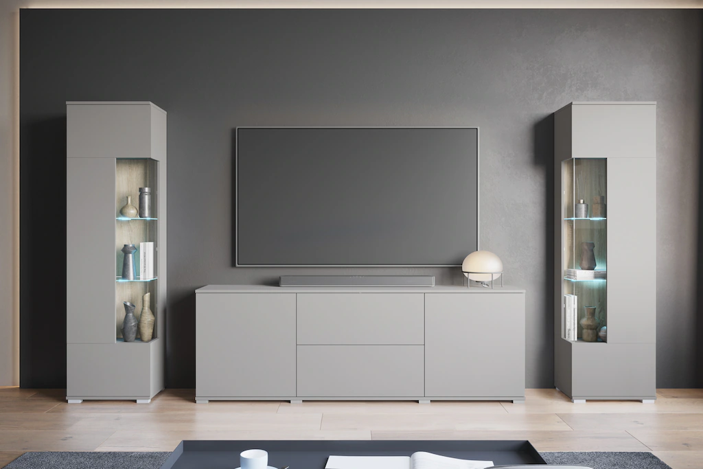 INOSIGN Wohnwand "KENIA", (Komplett-Set, 3 St.), Vitrinen mit Eckverglasung günstig online kaufen
