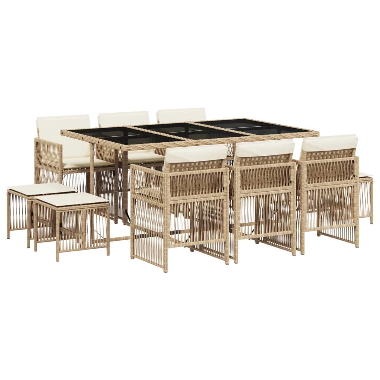 vidaXL 11-Tlg Garten-Essgruppe mit Kissen Beige Poly Rattan 3210970 günstig online kaufen