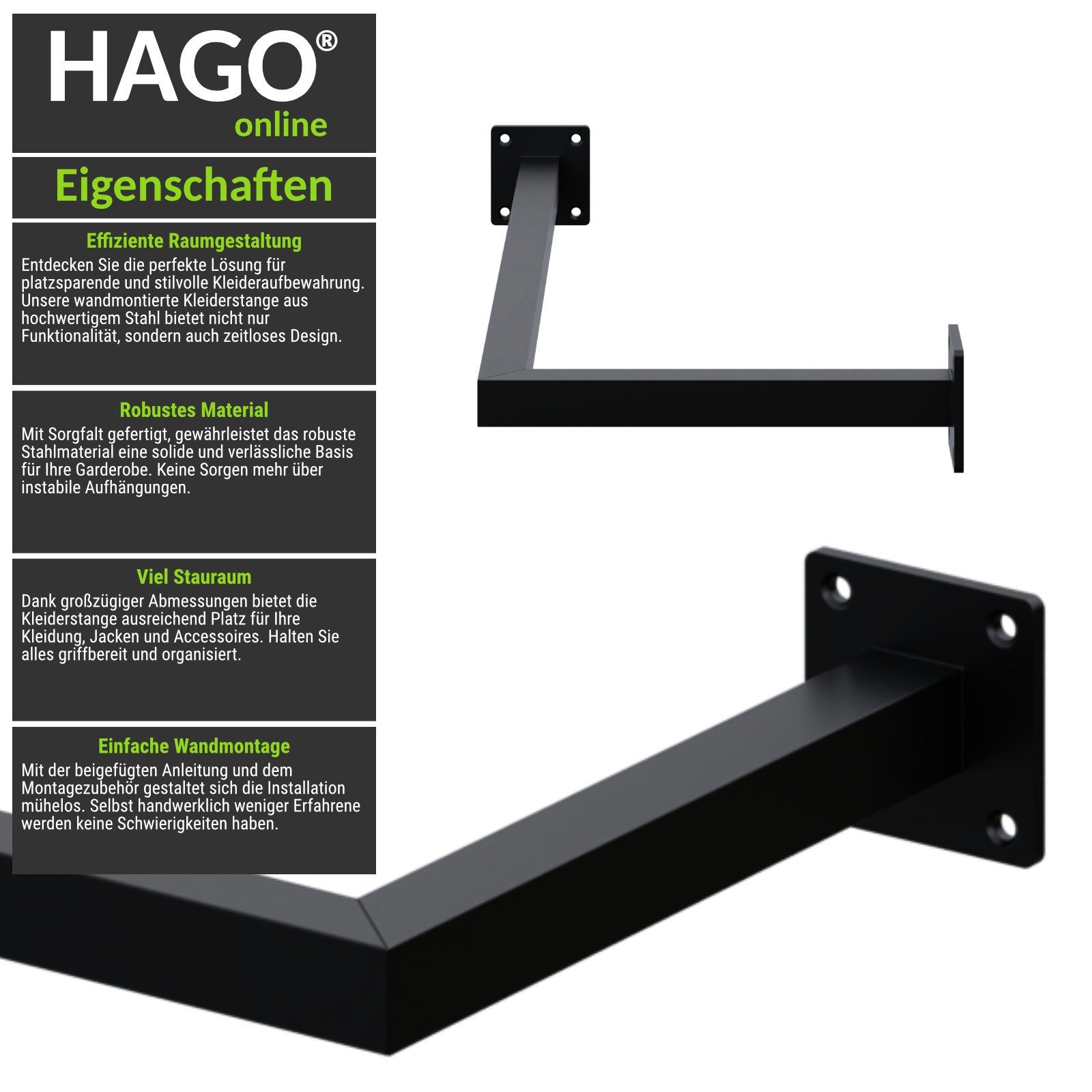 HAGO Kleiderstange Garderobenstange Kleiderstange Garderobe Halter günstig online kaufen