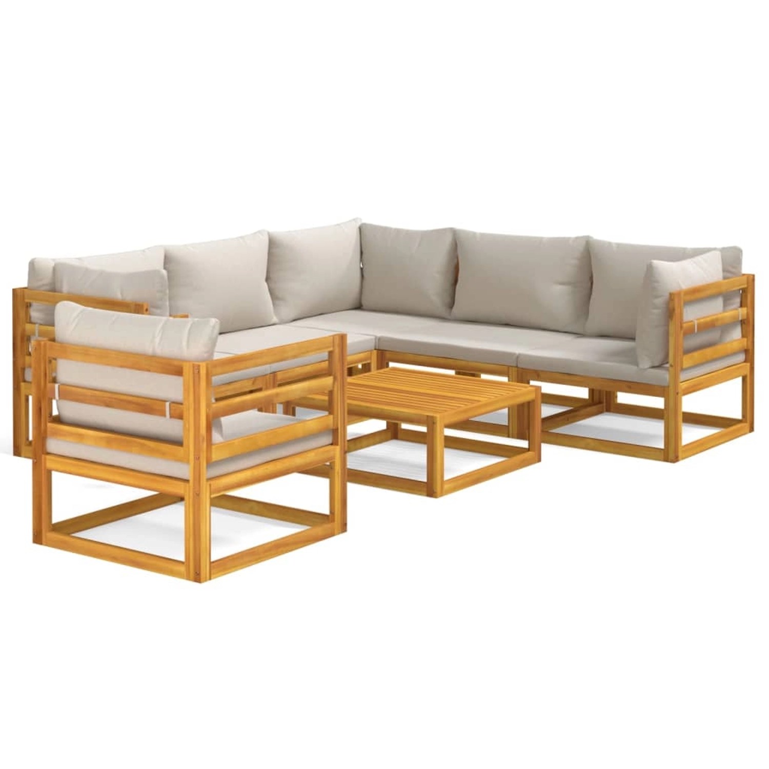 Vidaxl 7-tlg. Garten-lounge-set Mit Hellgrauen Kissen Massivholz günstig online kaufen