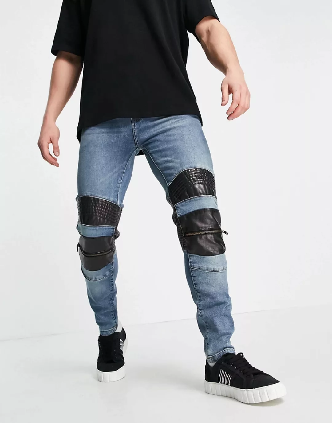 Night Addict – Denim-Jeans im Biker-Stil mit engem Schnitt in verwaschenem günstig online kaufen