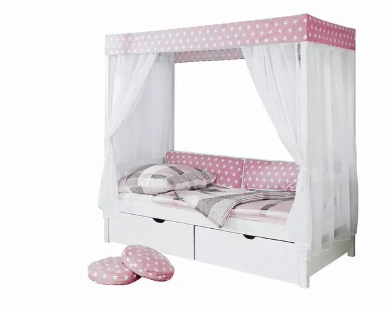 TICAA "Himmelbett ""Rosa"" 310 Kiefer Weiß (Rosa/Weiß Stern)" weiß Gr. 90 x günstig online kaufen