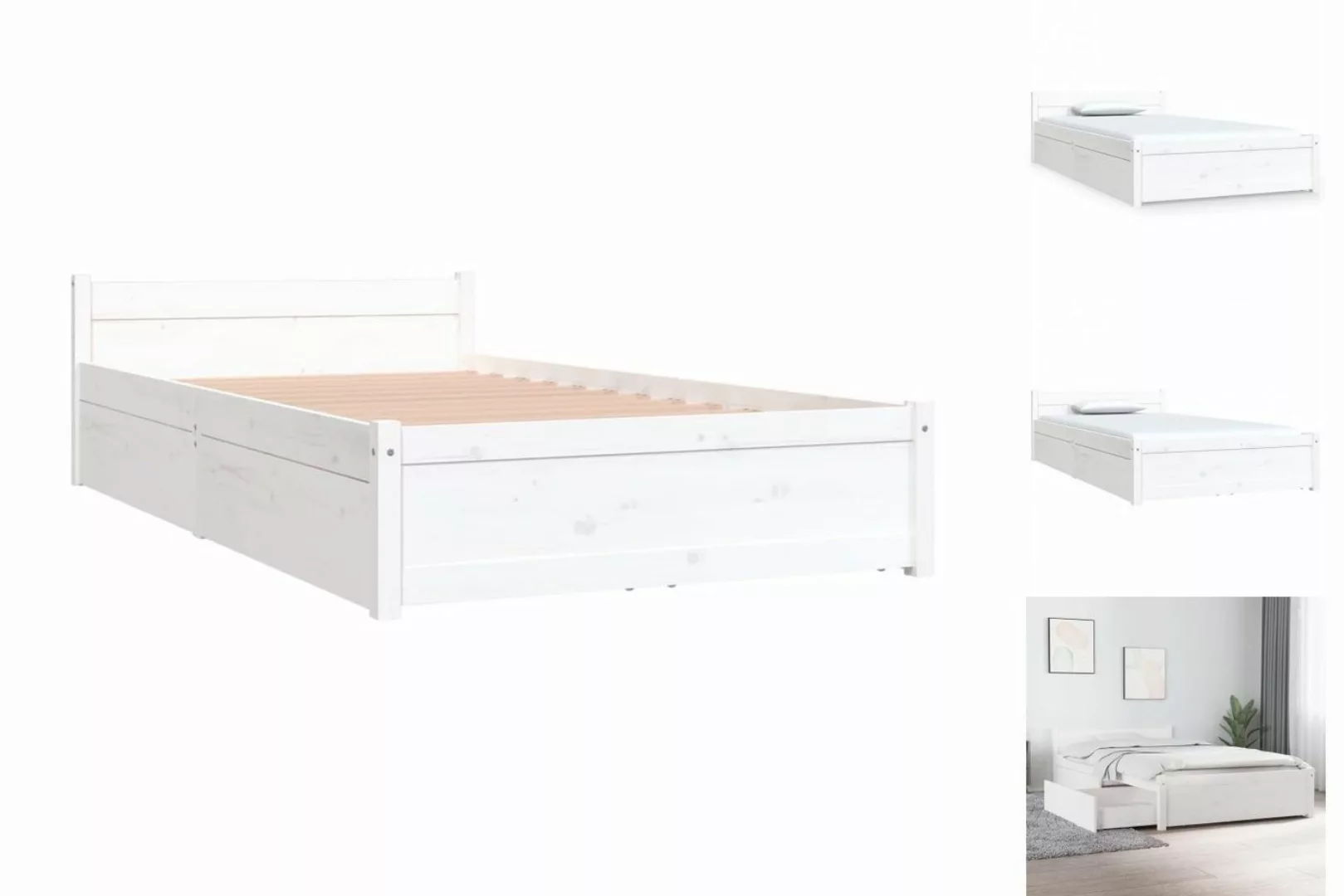 vidaXL Bettgestell Bett mit Schubladen Weiß 90x200 cm Bett Bettgestell Einz günstig online kaufen