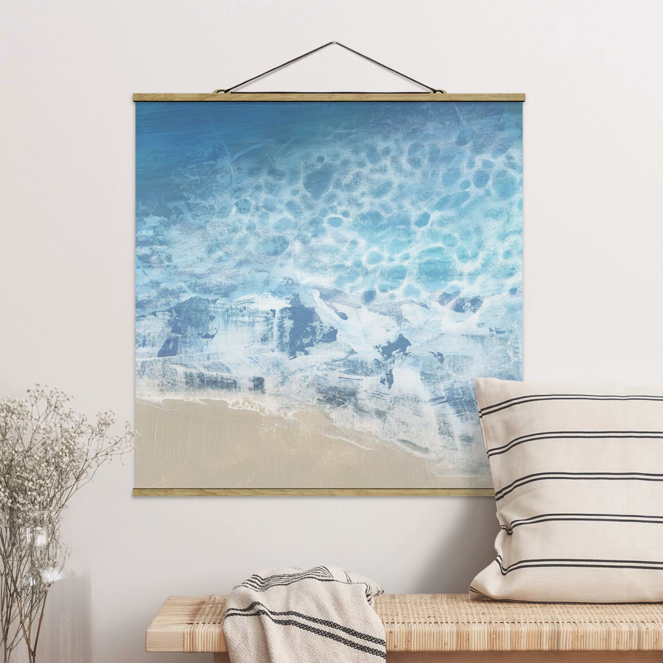 Stoffbild Strand mit Posterleisten - Quadrat Ebbe und Flut in Farbe II günstig online kaufen