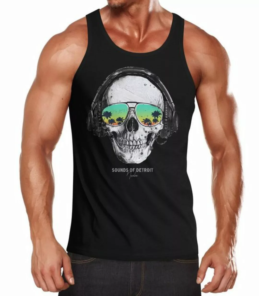 Neverless Tanktop Herren Tank-Top Totenkopf Kopfhörer Musik Party Skull Son günstig online kaufen