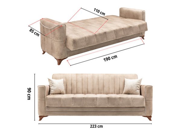 gowoll 3-Sitzer Sofa mit Schlaffunktion und Stauraum Schlafsessel Gästebett günstig online kaufen