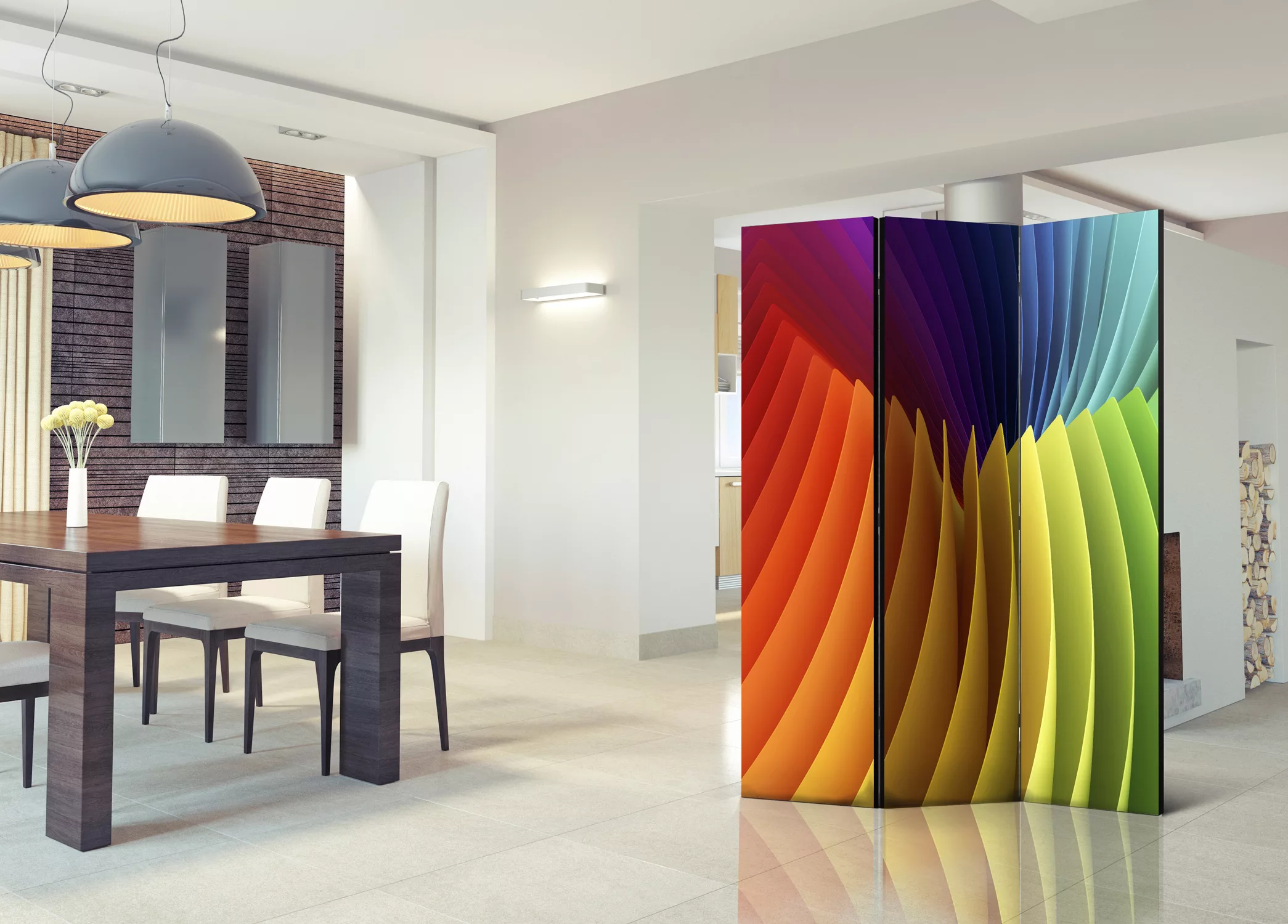 3-teiliges Paravent - Rainbow Wave [room Dividers] günstig online kaufen