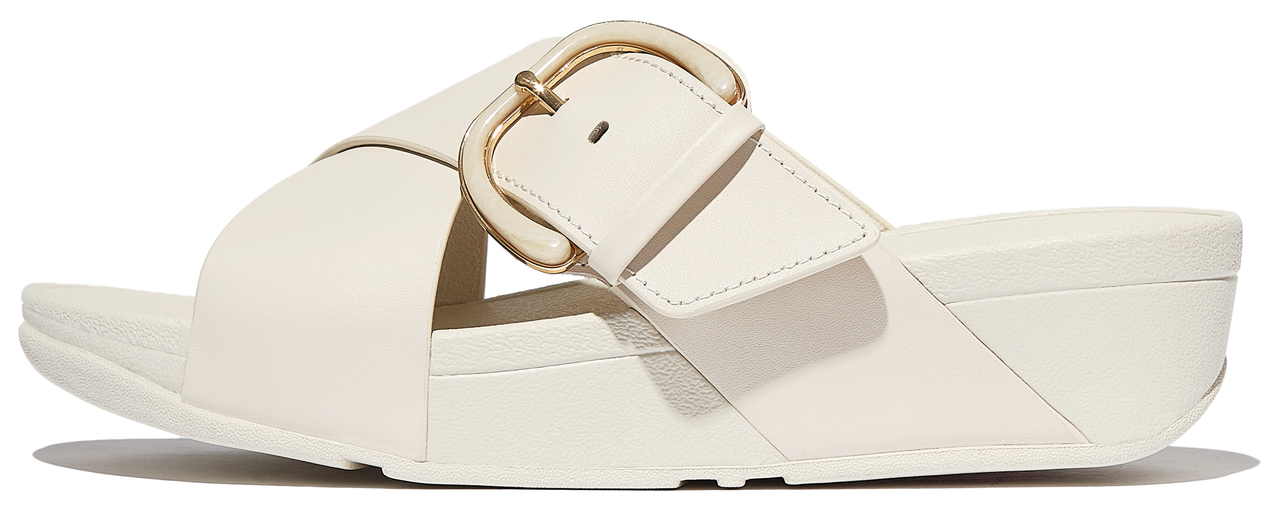 Fitflop Pantolette "LULU RESIN-BUCKLE LEATHER CROSS SLIDES", Plateauschuh, günstig online kaufen
