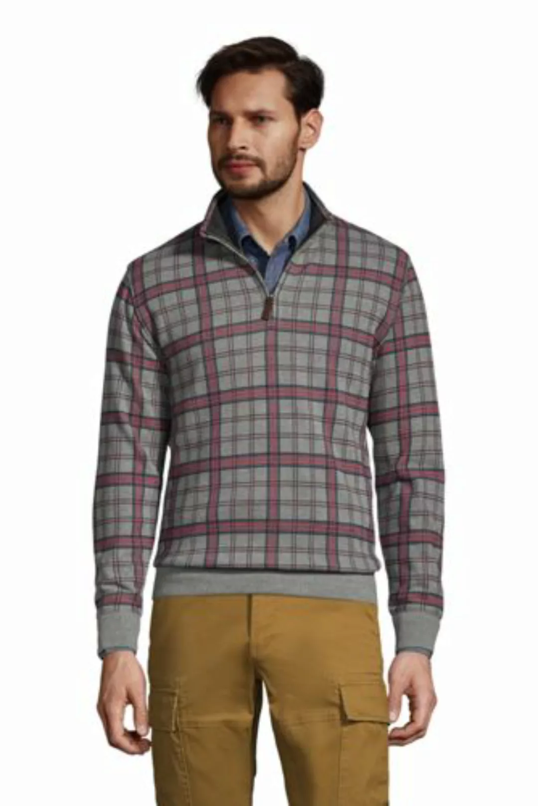 Gemusterter Zipper-Pullover aus Bedford-Ripp, Herren, Größe: XXL Tall, Grau günstig online kaufen