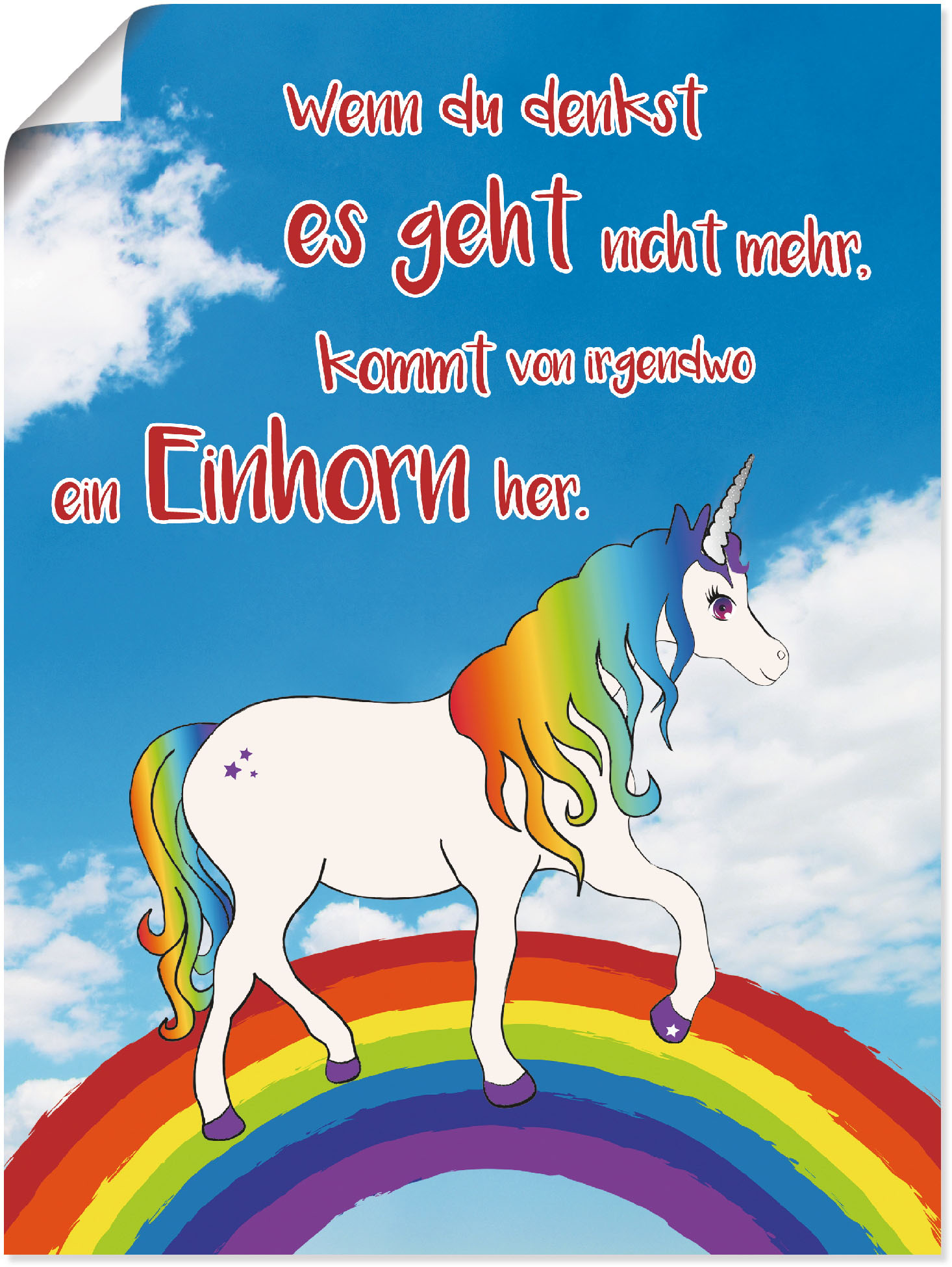 Artland Wandbild "Einhorn mit Regenbogen", Animal Fantasy, (1 St.), als Pos günstig online kaufen