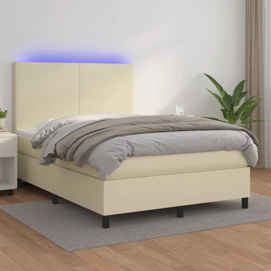 Vidaxl Boxspringbett Mit Matratze & Led Creme 140x200 Cm Kunstleder günstig online kaufen