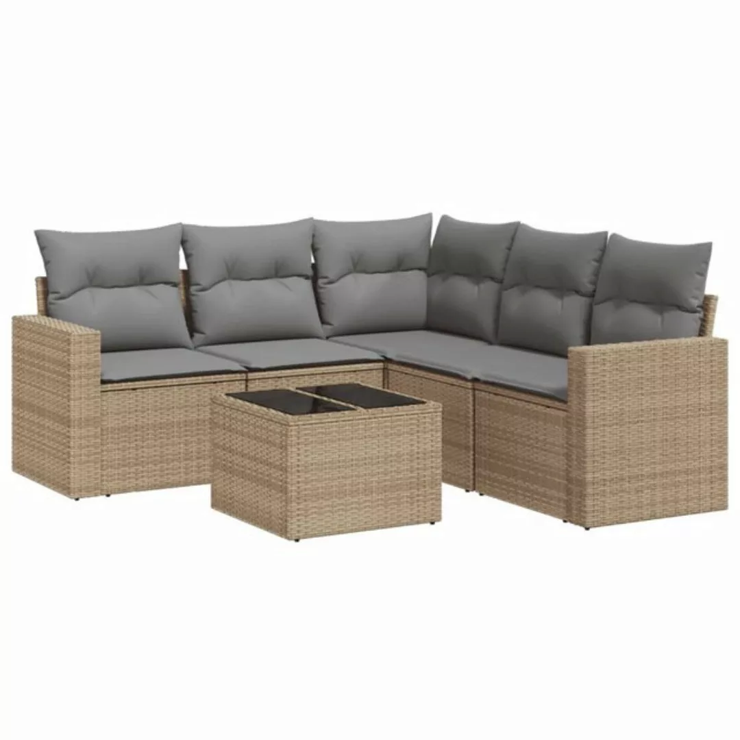 vidaXL Sofaelement 6-tlg. Garten-Sofagarnitur mit Kissen Beige Poly Rattan günstig online kaufen