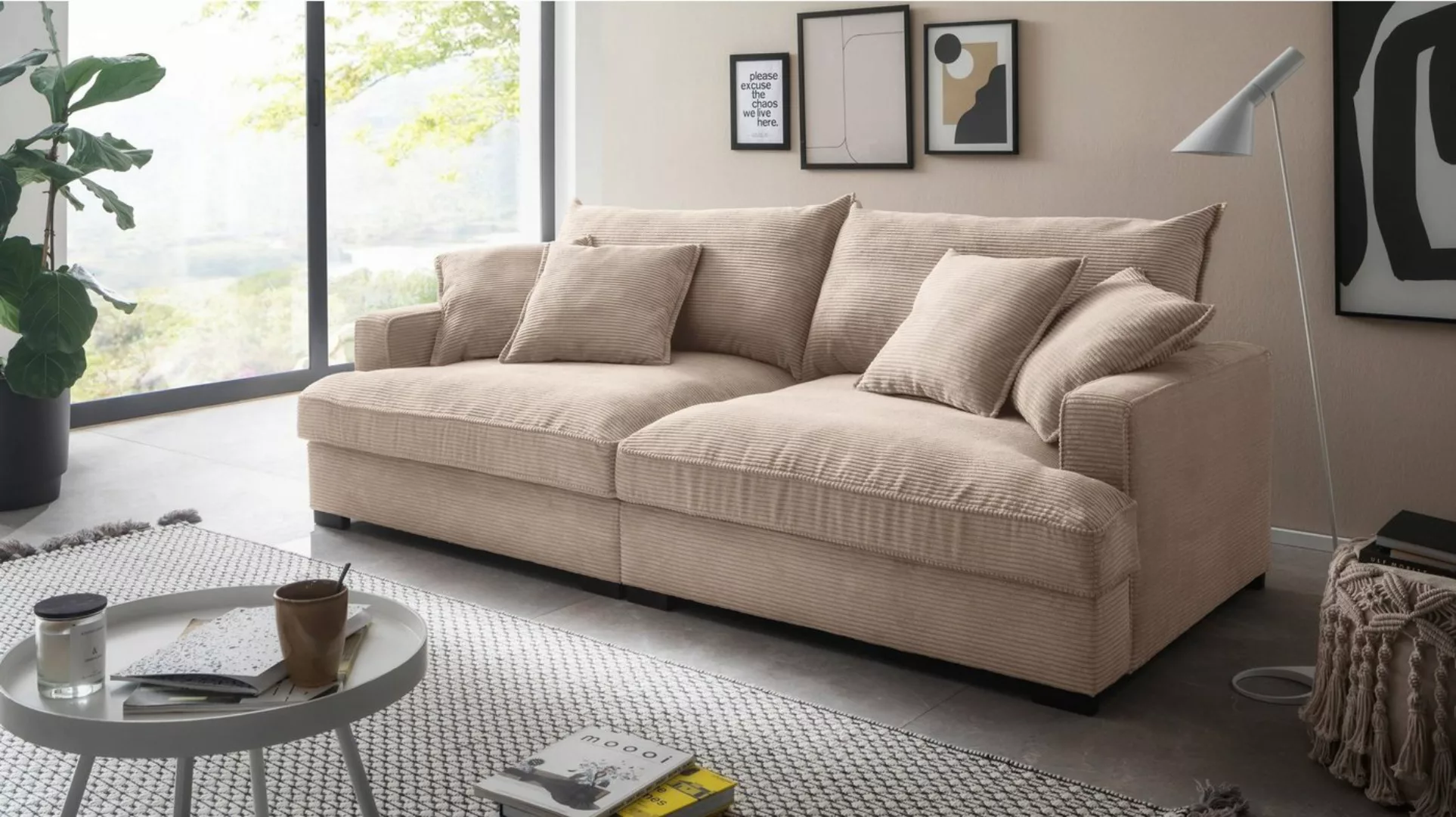 Massivart® Big-Sofa TRIBECCA Cord beige 242 cm / 4-Sitzer, Cordsofa / Nosag günstig online kaufen